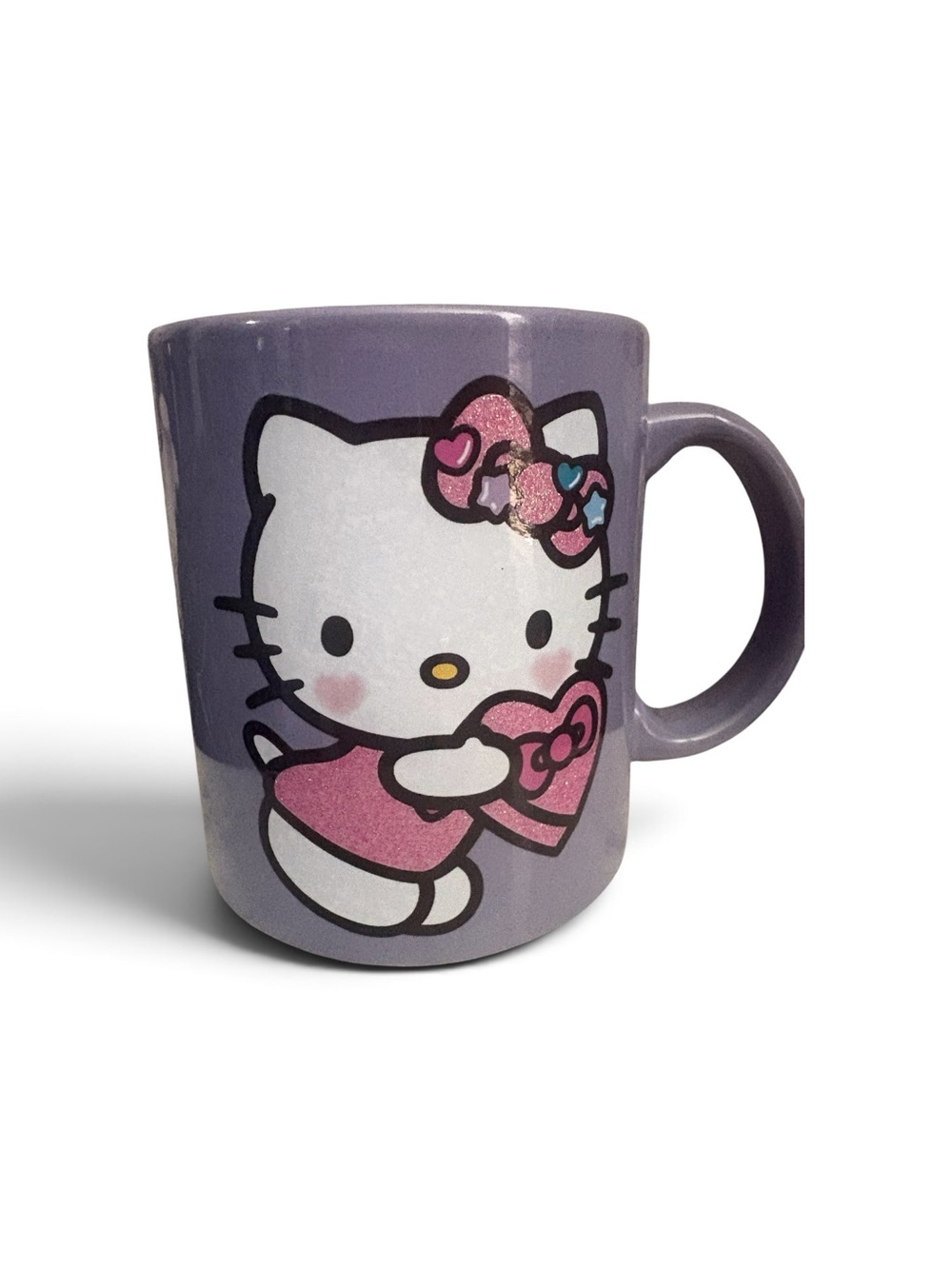 Sanrio Hello Kitty Lavender and Pink Ceramic Mug with Glitter Bow